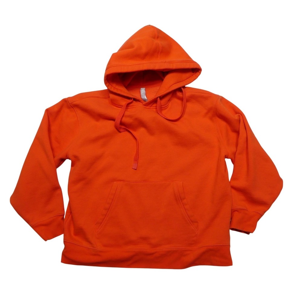 Athleta Hoodie Sweatshirt Womens Large Orange Fleece Pullover Kangaroo Pocket